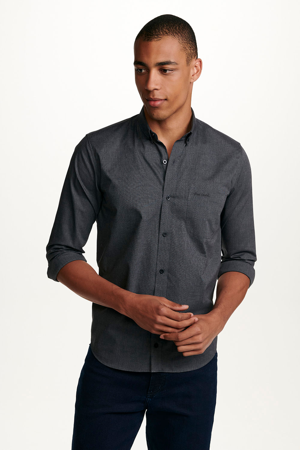 Camisa Clássica Manga Longa Falso Liso