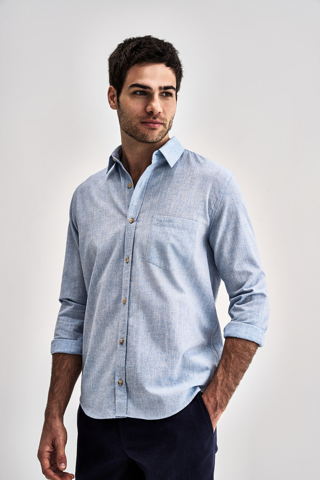 Camisa Casual Manga Longa Lisa