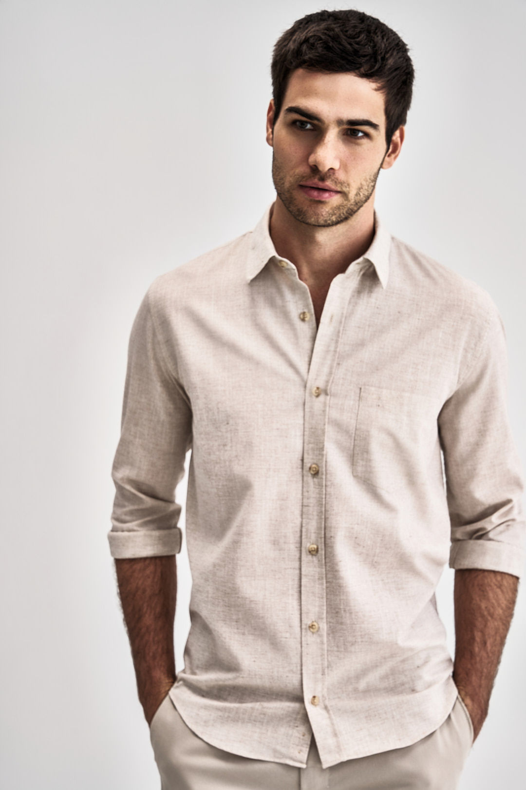 Camisa Casual Manga Longa Lisa