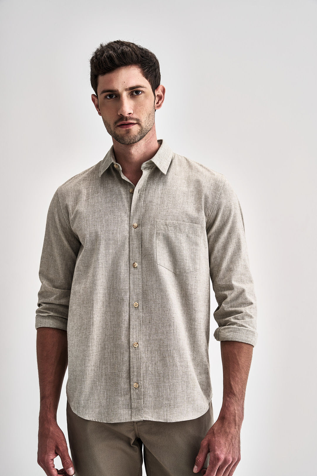 Camisa Casual Manga Longa Lisa